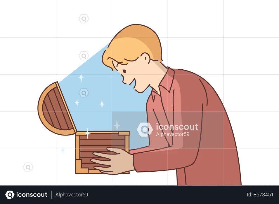 Man with open treasures  Illustration