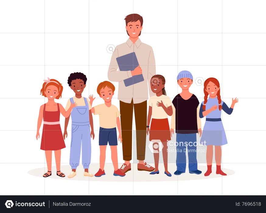 Man with orphan kids  Illustration