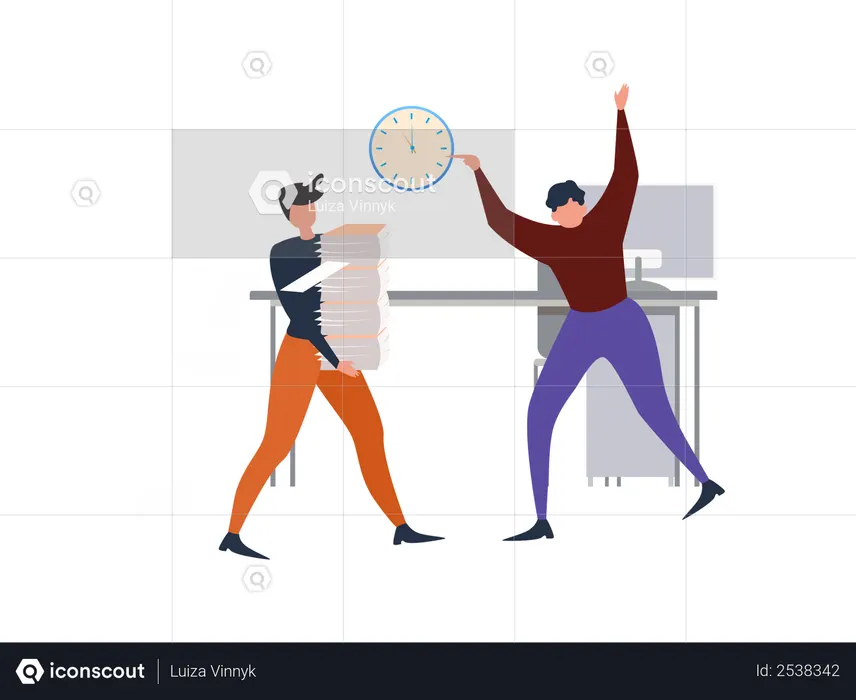 Man with Paper Sheet Stack and angry boss  Illustration