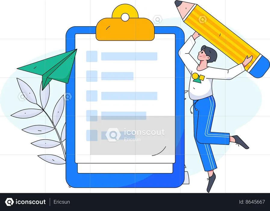 Man with pencil filling survey form  Illustration