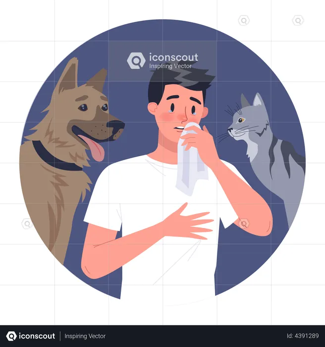 Man with pet allergy  Illustration