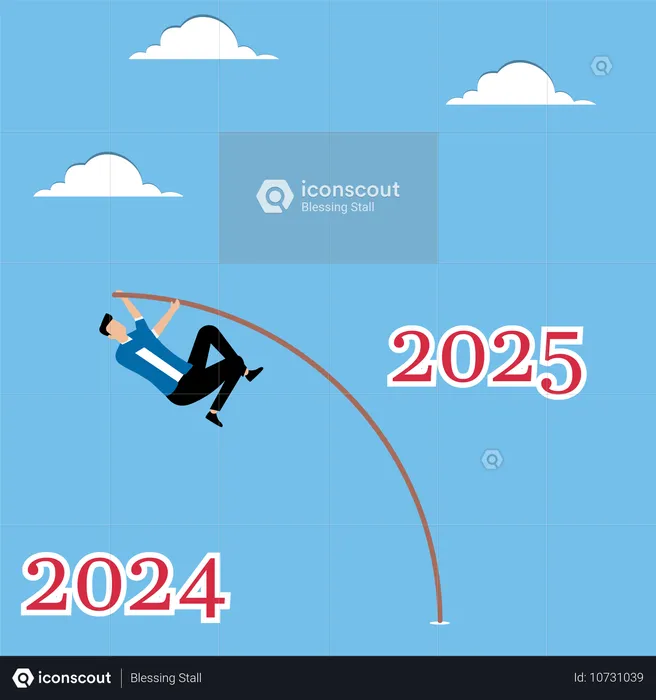 2024년부터 2025년까지 장대높이뛰기를 할 남자  일러스트레이션