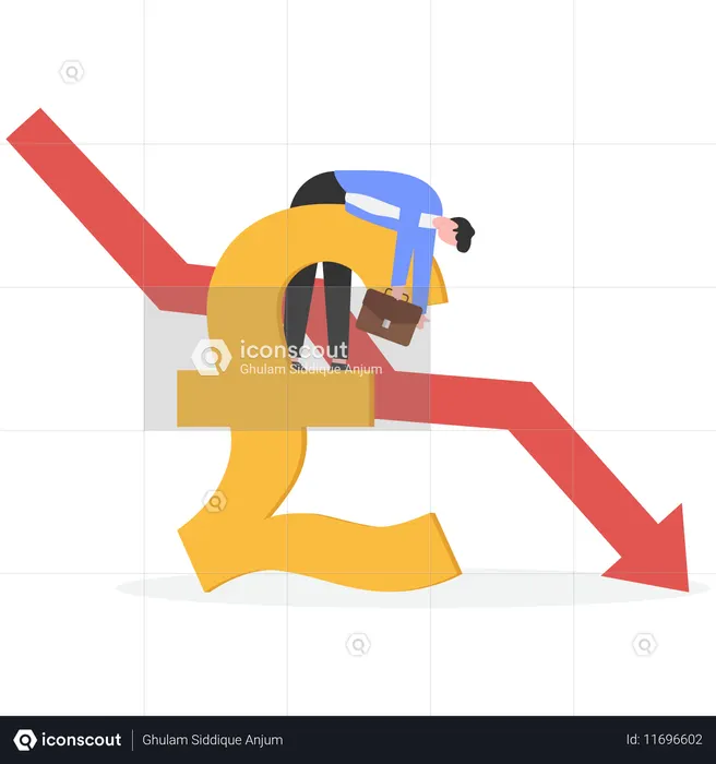 Man with pound Financial crisis  Illustration