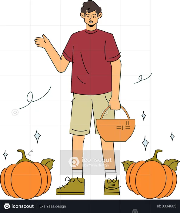 Man with Pumpkin Patch Pals  Illustration