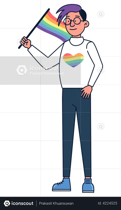Man with rainbow flag  Illustration