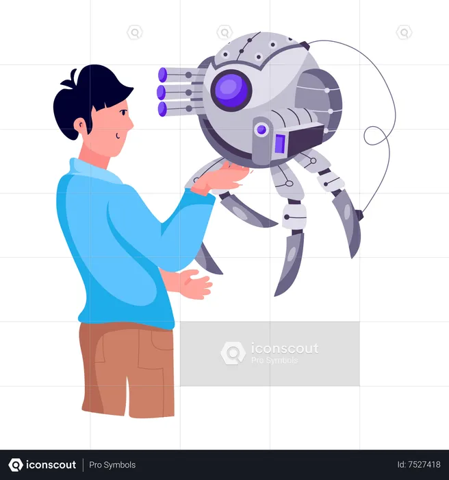 Man with robot  Illustration