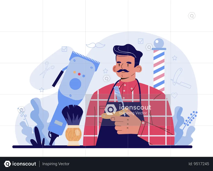 Man with Scissors and brush  Illustration