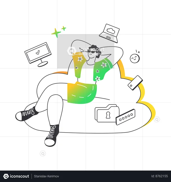 Man with secured data on cloud  Illustration