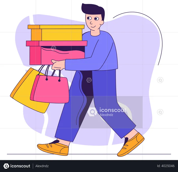 Man with shopping bags and boxes  Illustration