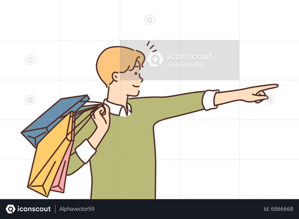 Man with shopping bags showing store location  Illustration