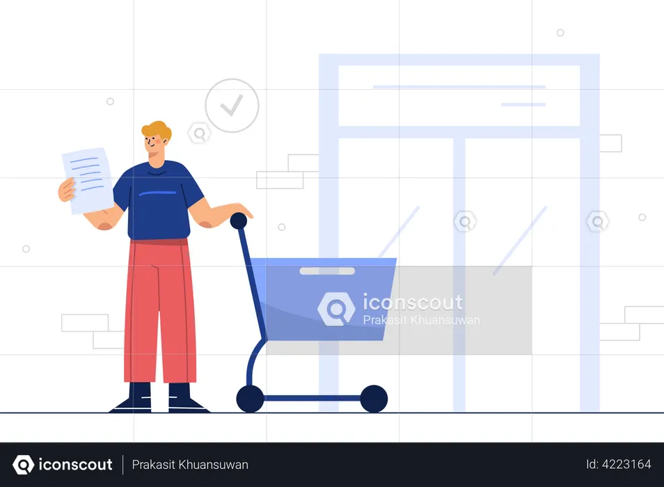 Man with shopping cart  Illustration