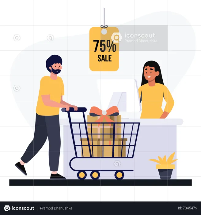 Man with shopping cart  Illustration