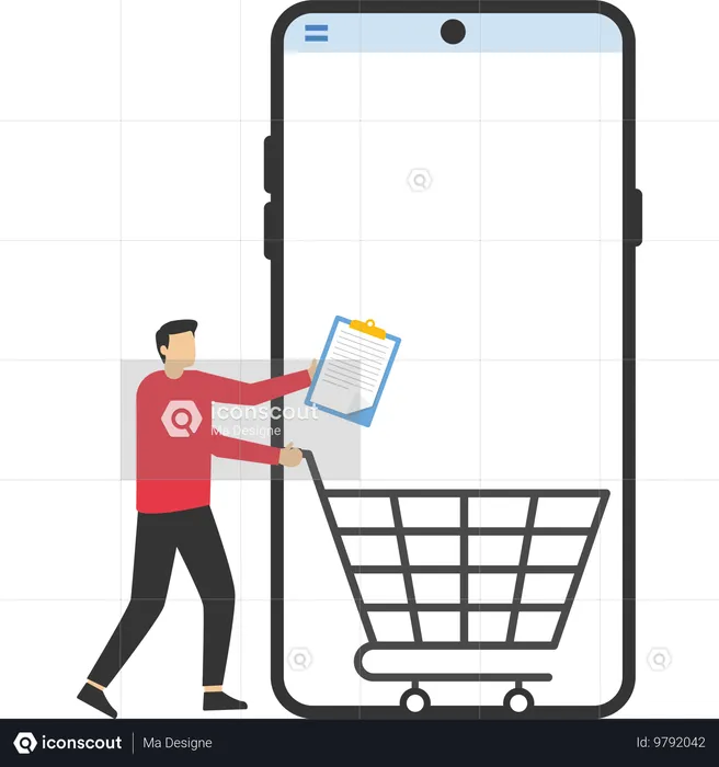 Man with shopping cart trolley  Illustration