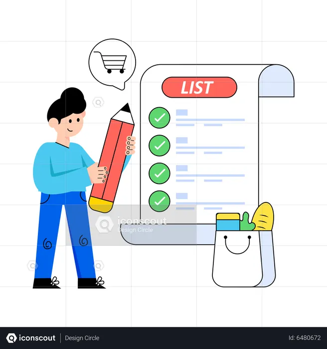 Man with shopping list  Illustration