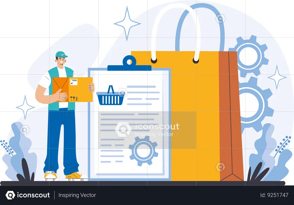 Man with shopping management list  Illustration