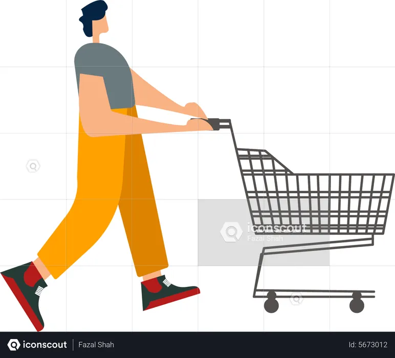 Man with shopping trolley  Illustration