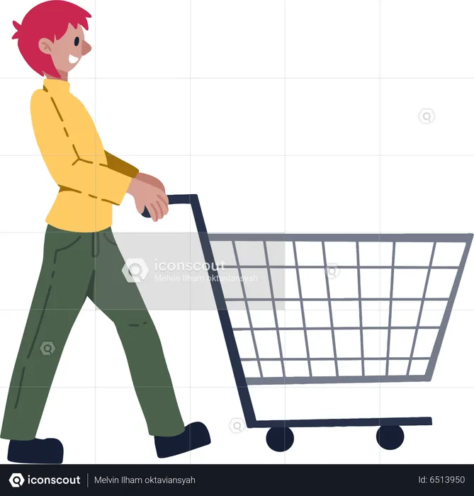 Man with Shopping trolley  Illustration