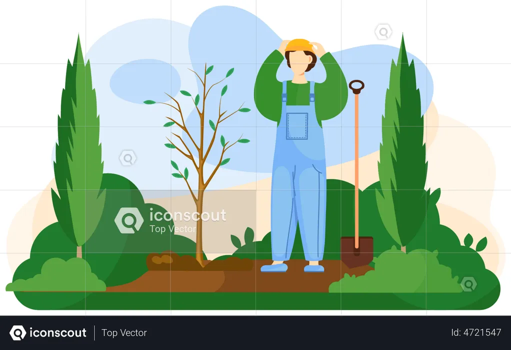 Man with shovel digging hole  Illustration