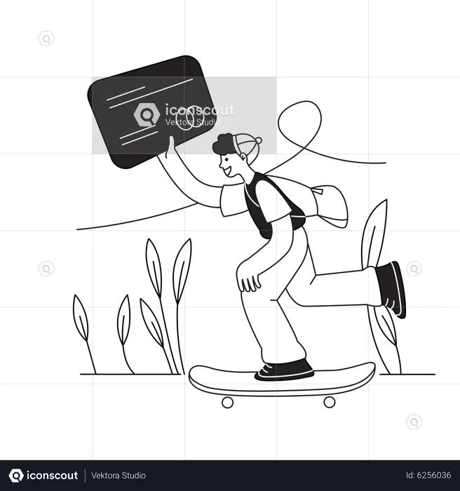 Man with Skateboard Holding Credit Card  Illustration