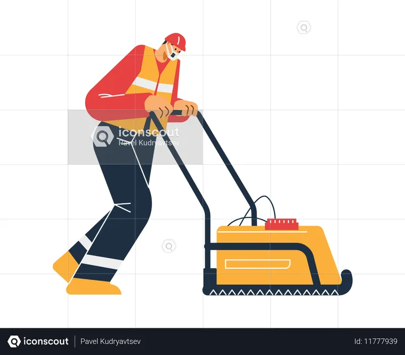 Man with special machine for road repair  Illustration