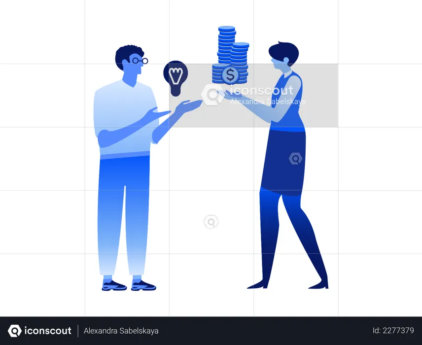 Man with start up idea and woman investing money standing together  Illustration