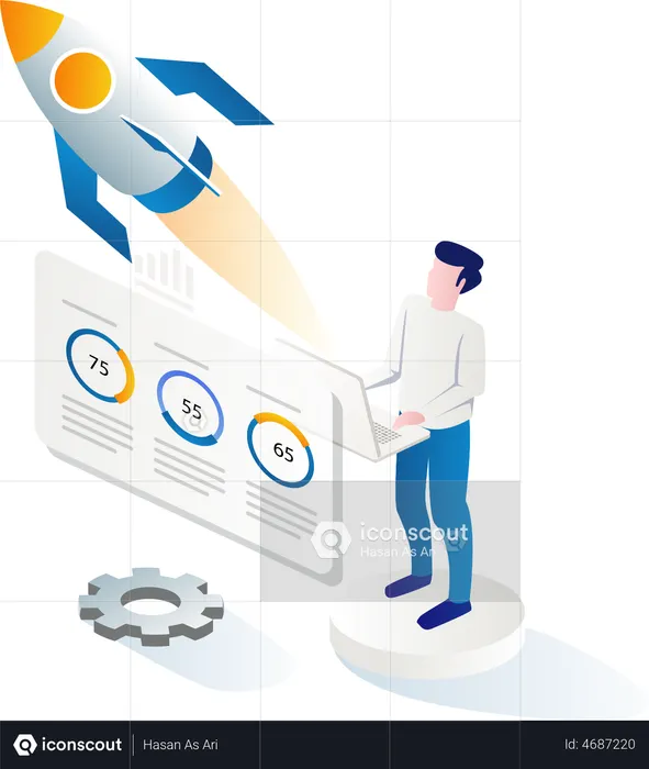 Man with startup data analyst  Illustration