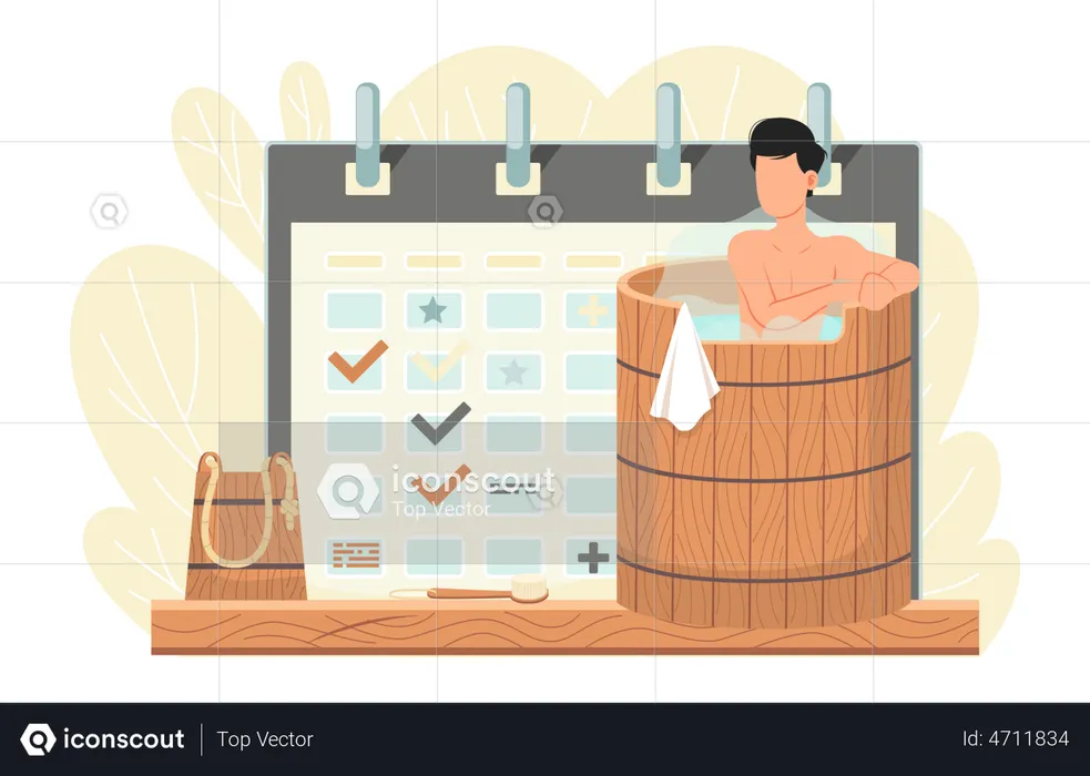 Man with steam bath calendar  Illustration