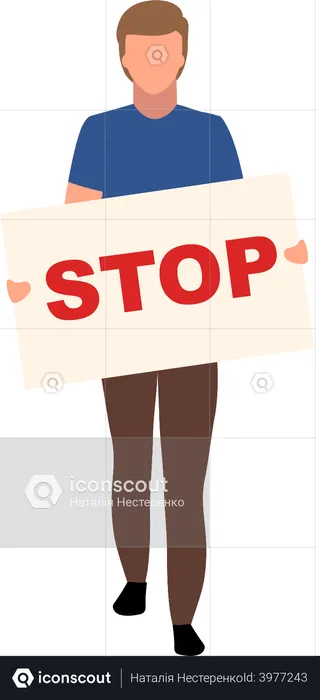 Man with stop placard  Illustration