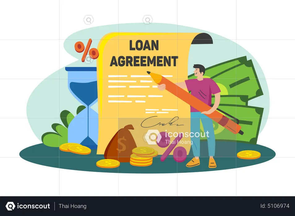 Man with the loan agreement  Illustration