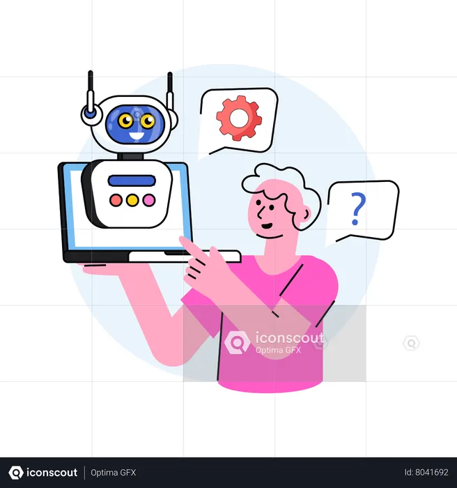 Man with the robot assistant in hand  Illustration
