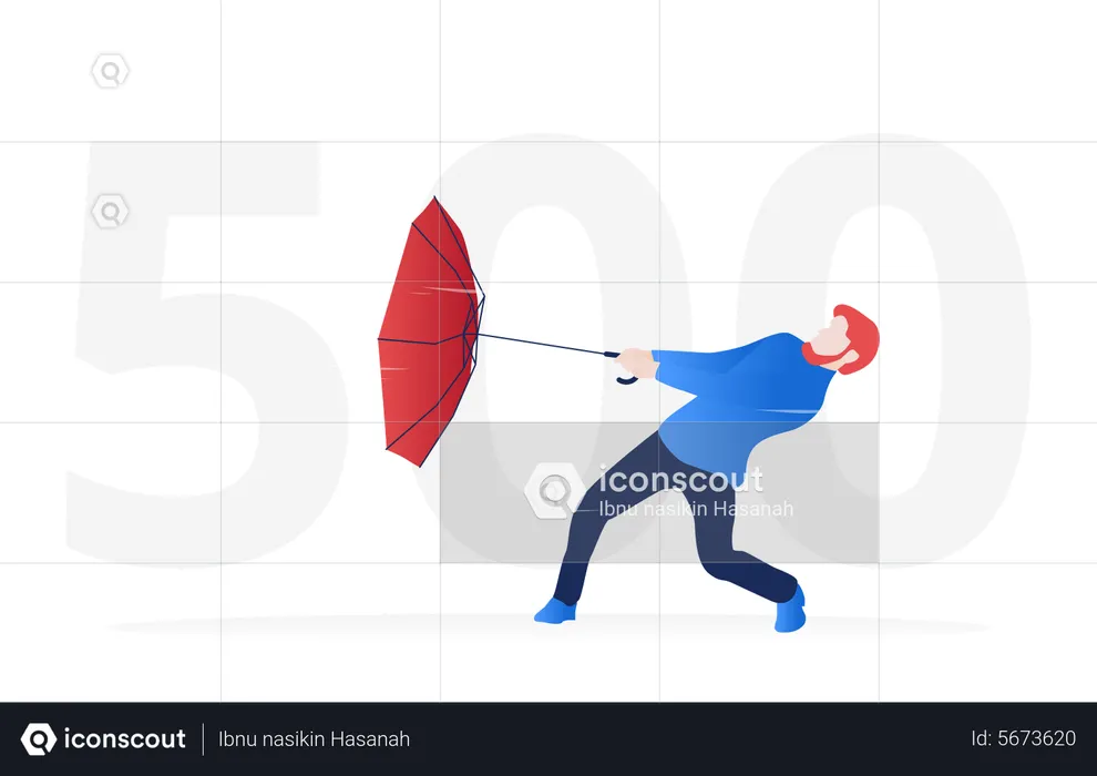 Man with umbrella fighting against wind  Illustration