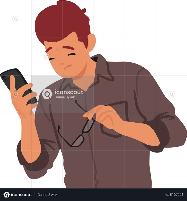 Man With Vision Problems Struggles To Use Smartphone  Illustration