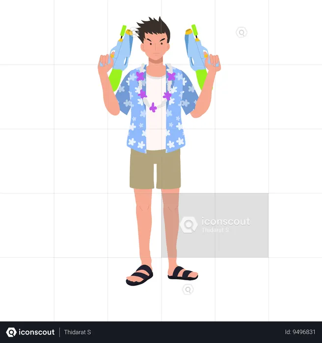 Man with Water Gun  Illustration