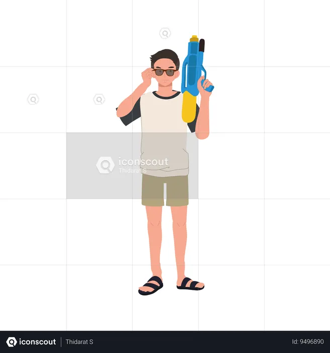 Man with Water Gun  Illustration