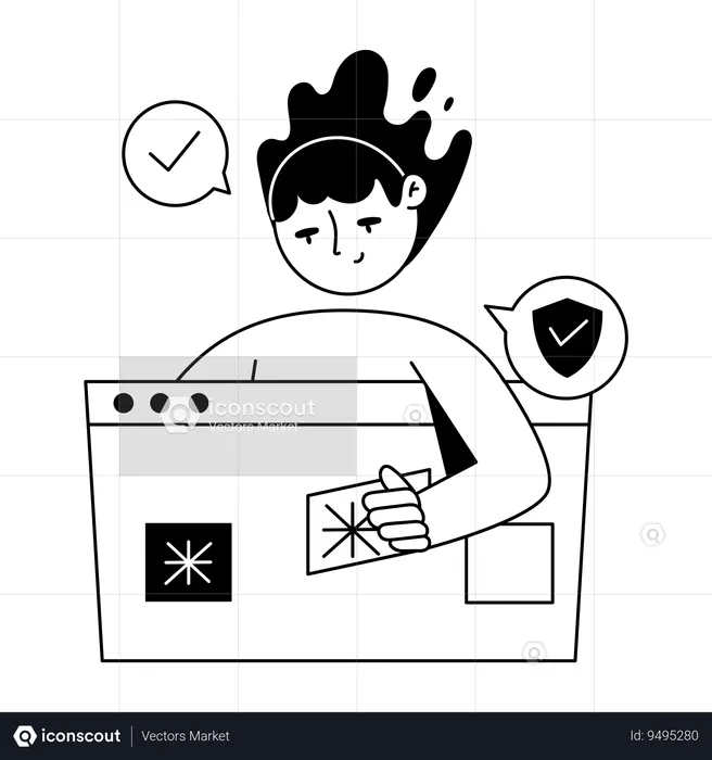 Man with Website Verification  Illustration
