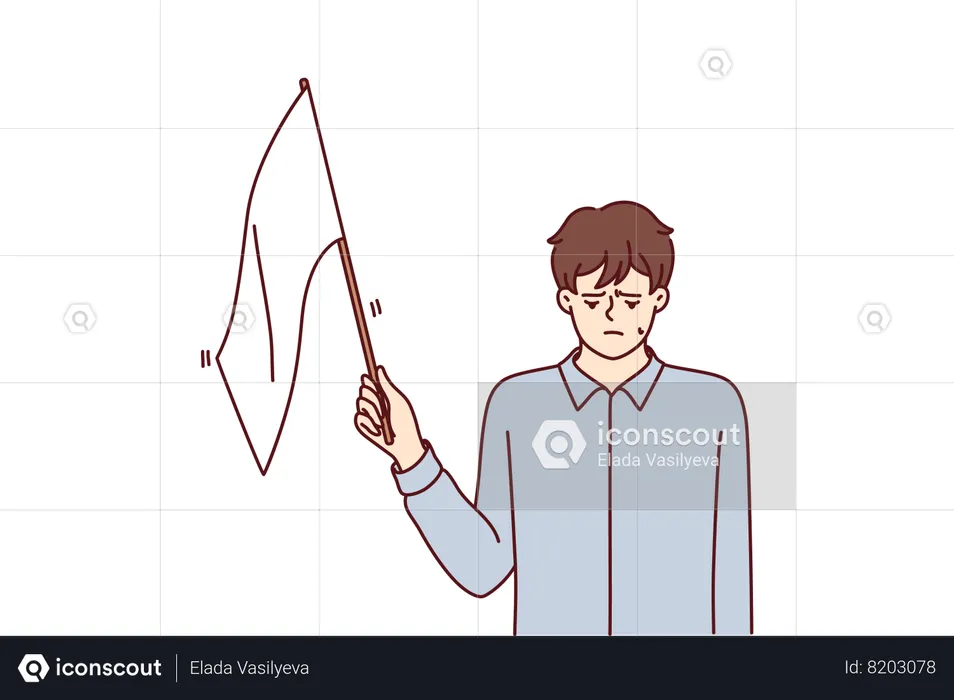 Man with white flag gives up  Illustration