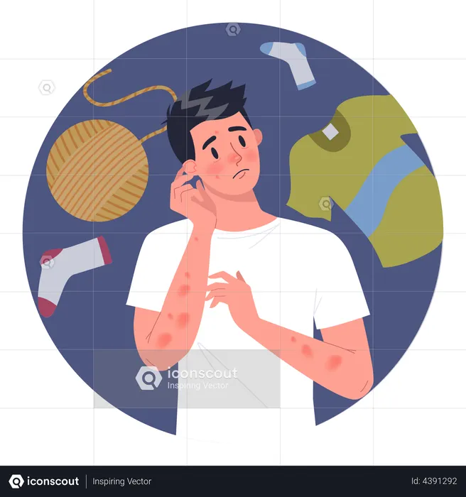 Man with wool or textile allergy  Illustration