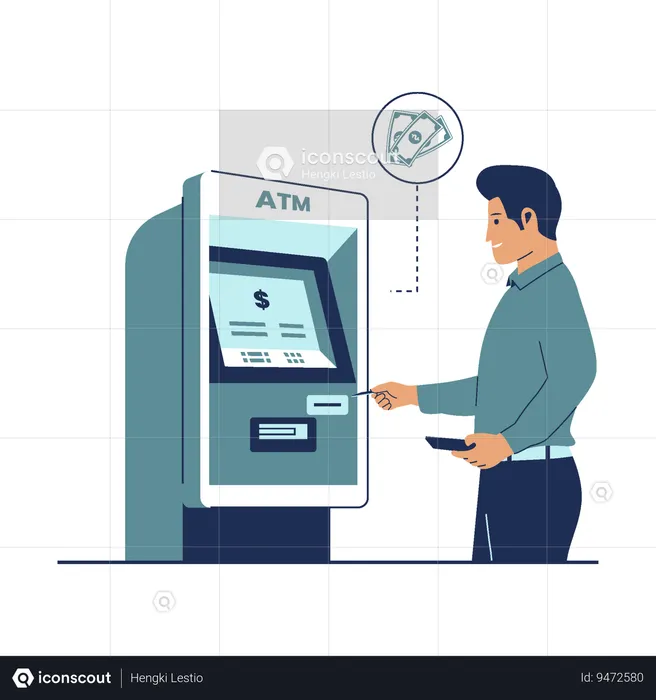 Man Withdraw cash without card  Illustration