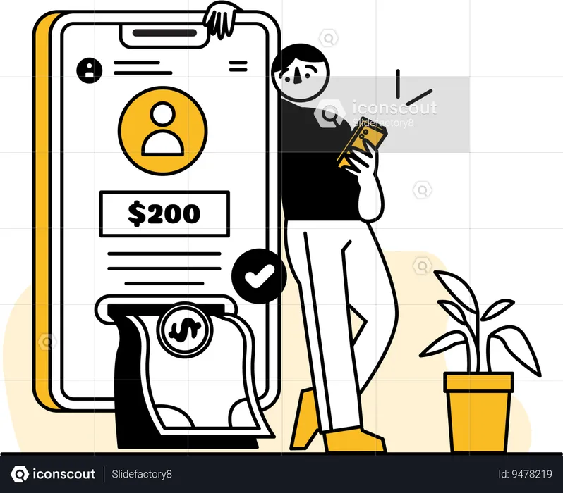 Man withdrawing cash using his smartphone  Illustration