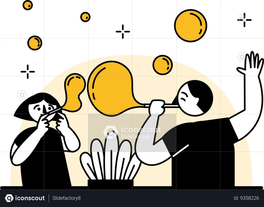 Man woman playing together blowing soap bubbles  Illustration