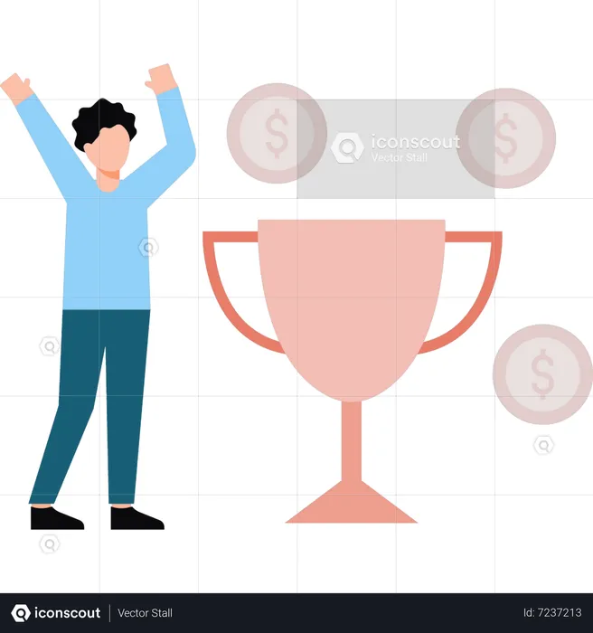 Man won Business Achievement Trophy  Illustration