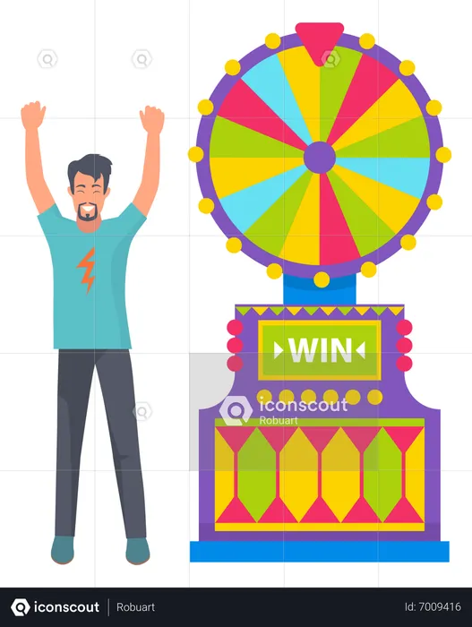 Man won wheel of fortune  Illustration