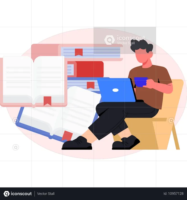 Man working about learning english online  Illustration