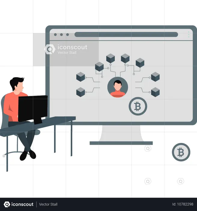 Man working about network data processing  Illustration