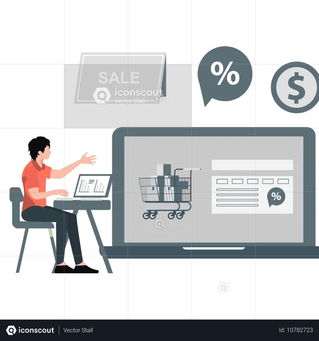 Man working about sale shopping  Illustration