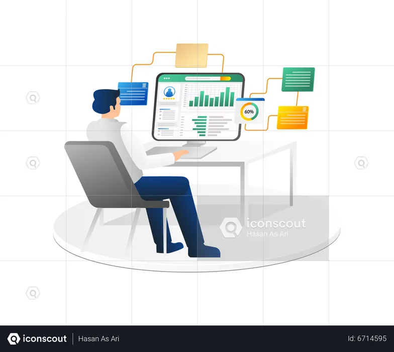 Man working analysis on desktop  Illustration