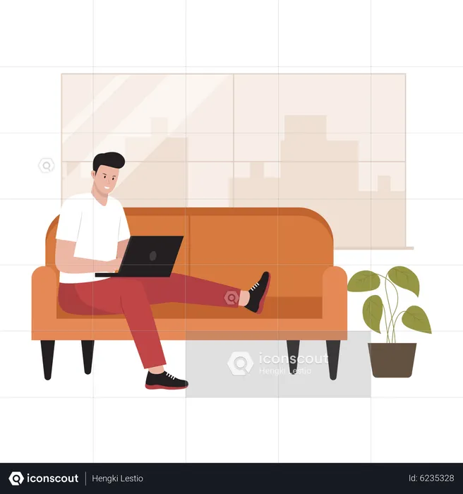 Man working as freelancer from home  Illustration