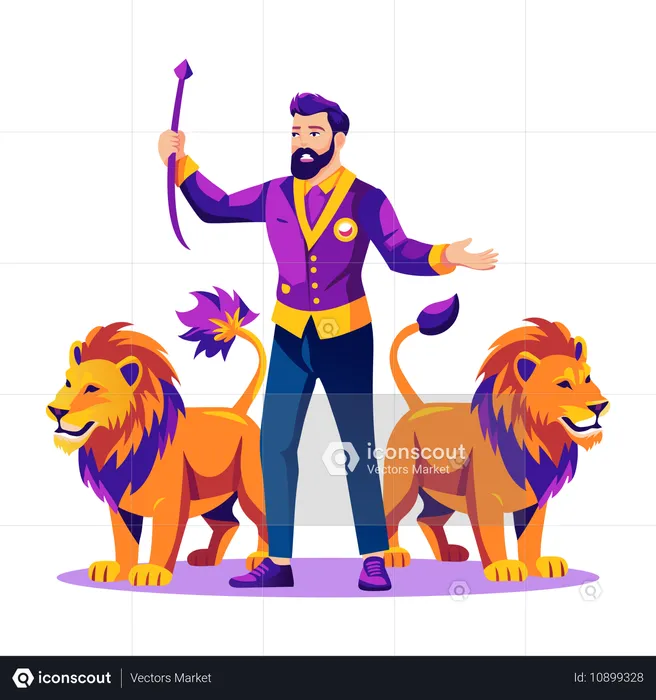 Man working as lion tamer  Illustration