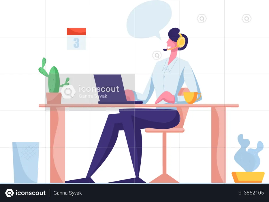 Man working at a call center  Illustration