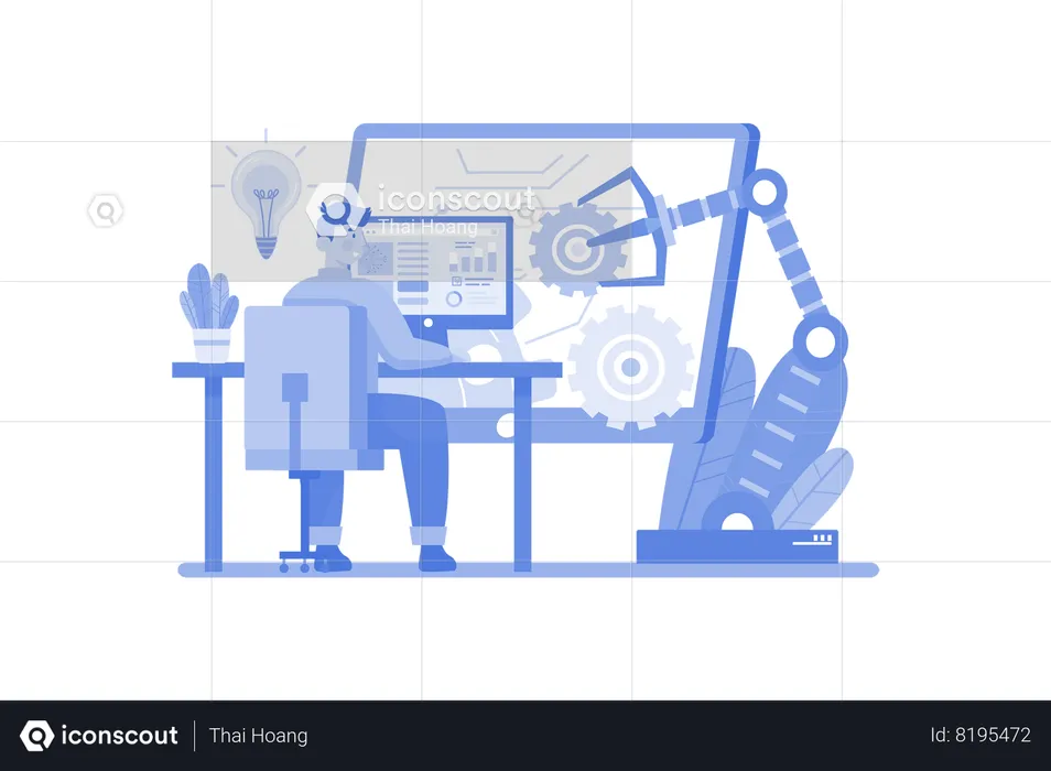 Man Working At Automation Industry  Illustration